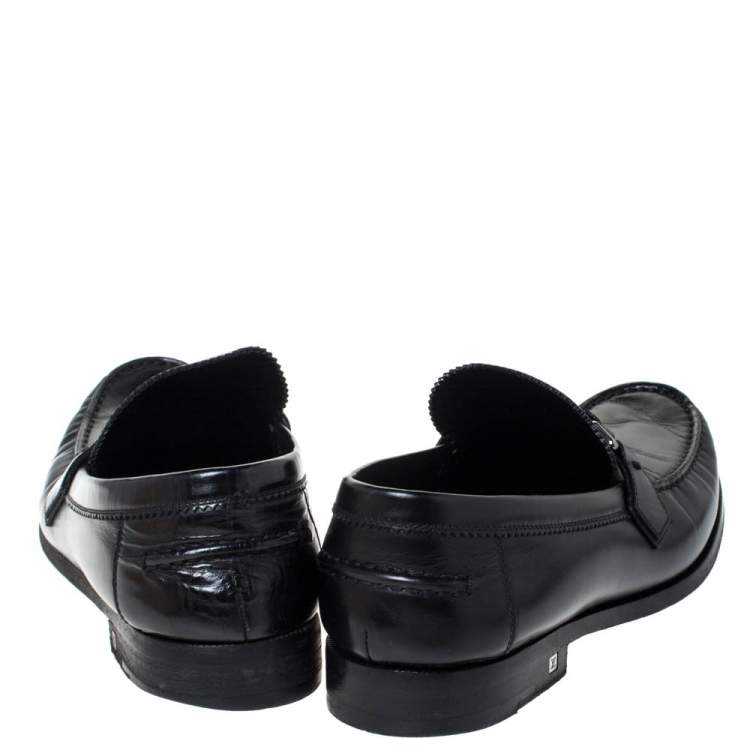 Pre Owned Louis Vuitton Black Leather Hockenheim Slip On Loafers Size 44