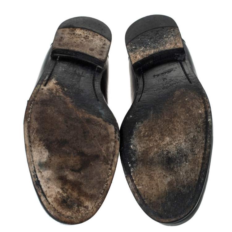 Pre Owned Louis Vuitton Black Leather Hockenheim Slip On Loafers Size 44