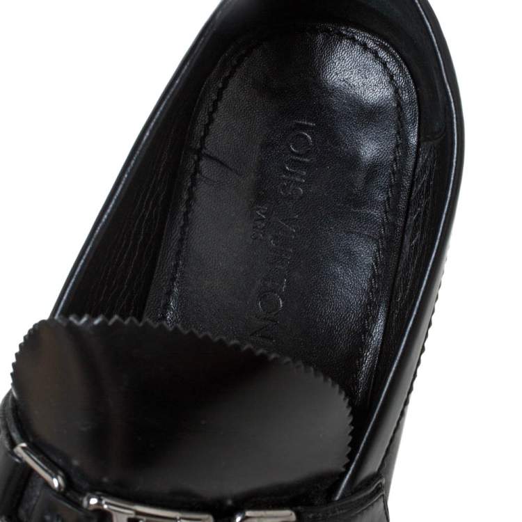 Pre Owned Louis Vuitton Black Leather Hockenheim Slip On Loafers Size 44