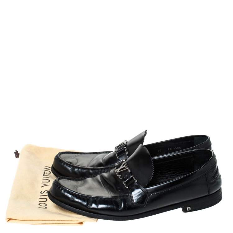 Pre Owned Louis Vuitton Black Leather Hockenheim Slip On Loafers Size 44