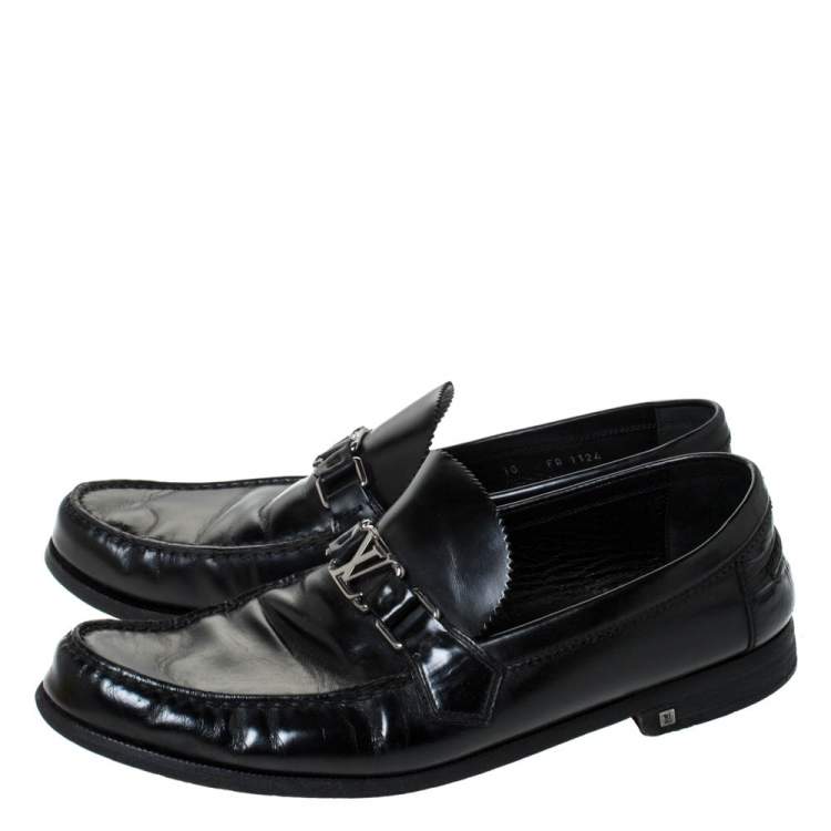 Pre Owned Louis Vuitton Black Leather Hockenheim Slip On Loafers Size 44