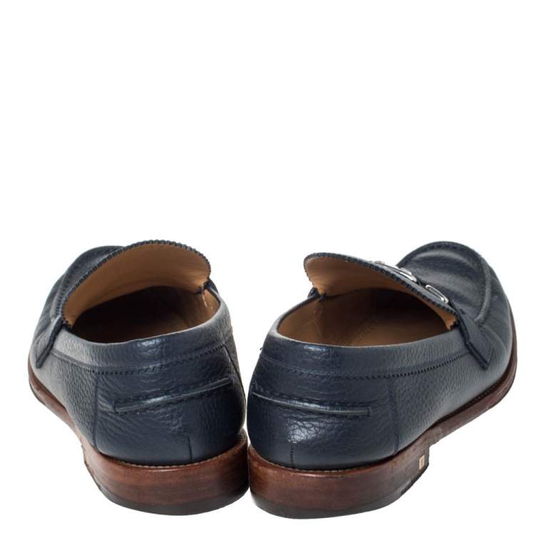 Pre Owned Louis Vuitton Blue Leather Major Loafers Size 44.5