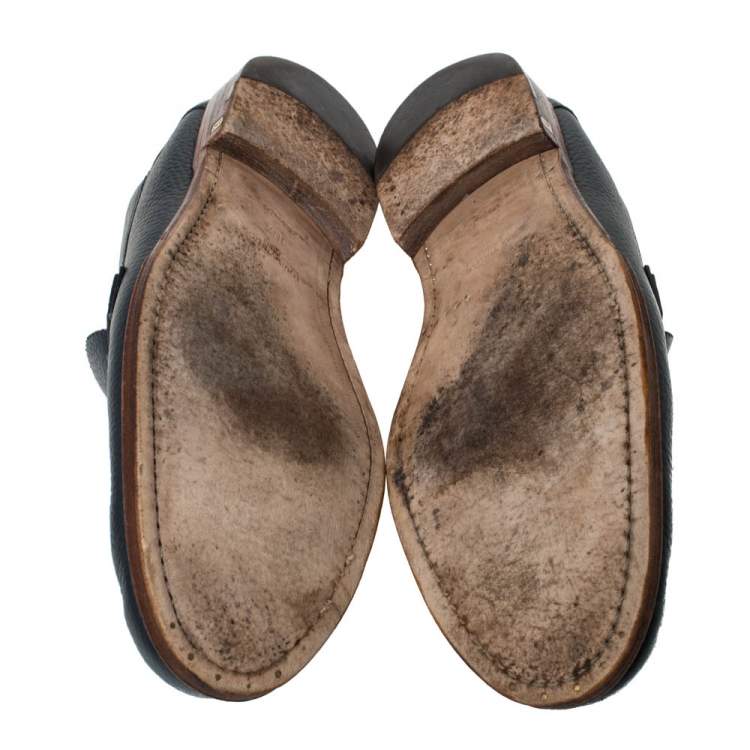 Pre Owned Louis Vuitton Blue Leather Major Loafers Size 44.5