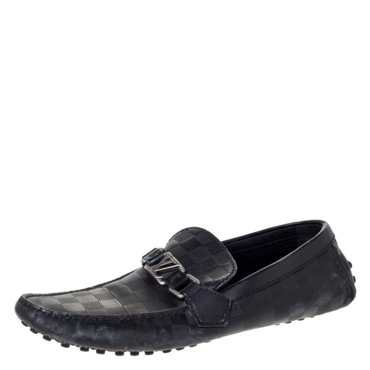 Pre Owned Louis Vuitton Black Damier Embossed Leather Hockenheim Loafer Size 42