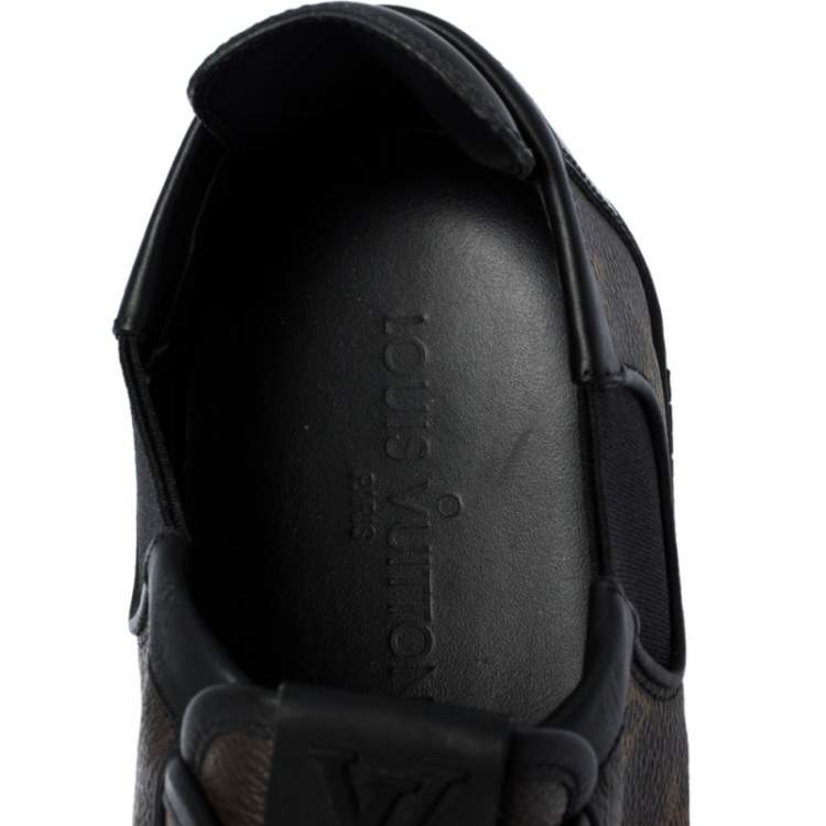 Pre Owned Louis Vuitton Brown Monogram Canvas And Black Leather Slalom Low Top Sneakers Size 41