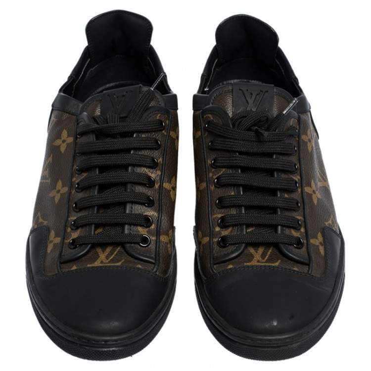 Pre Owned Louis Vuitton Brown Monogram Canvas And Black Leather Slalom Low Top Sneakers Size 41