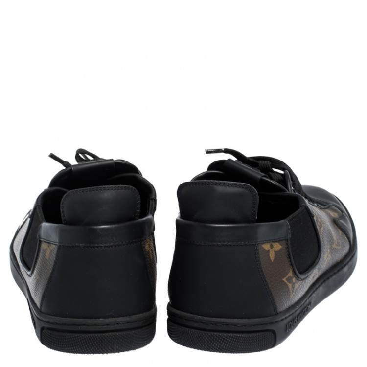 Pre Owned Louis Vuitton Brown Monogram Canvas And Black Leather Slalom Low Top Sneakers Size 41