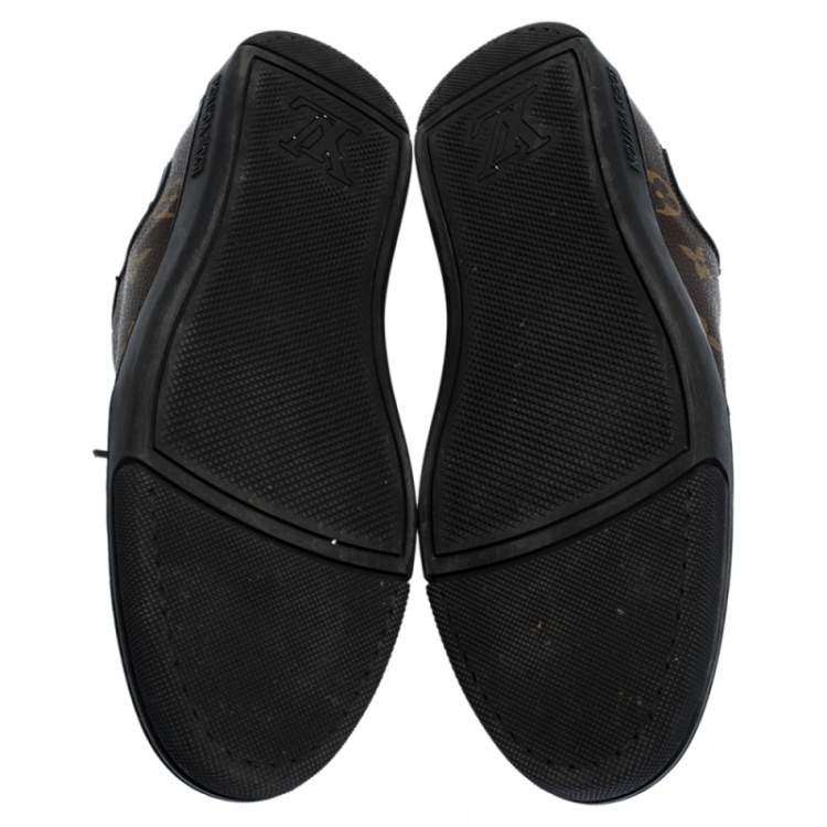 Pre Owned Louis Vuitton Brown Monogram Canvas And Black Leather Slalom Low Top Sneakers Size 41