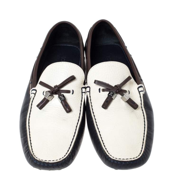 Pre Owned Louis Vuitton Tricolor Leather Bow Loafers Size 42