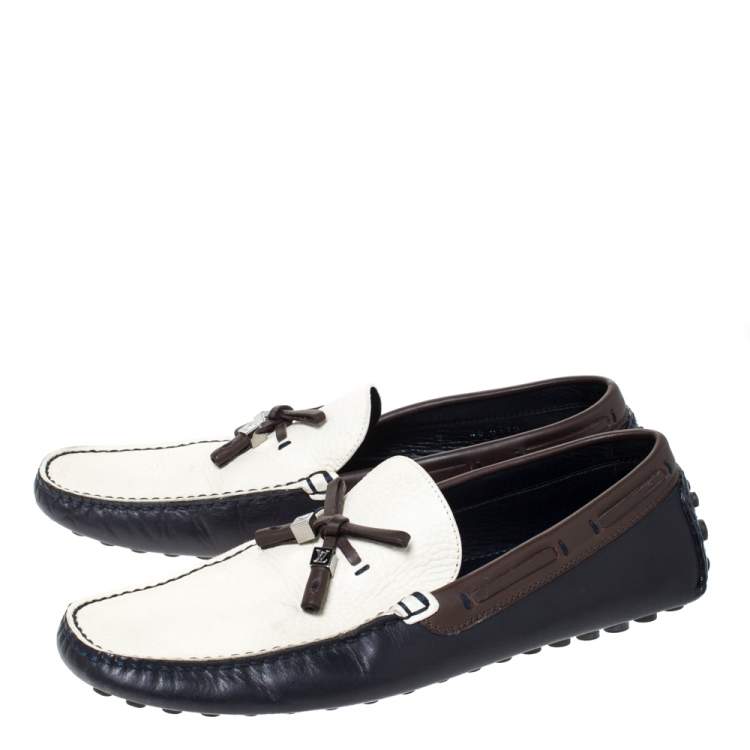 Pre Owned Louis Vuitton Tricolor Leather Bow Loafers Size 42