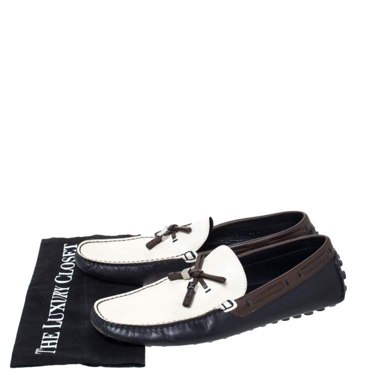 Pre Owned Louis Vuitton Tricolor Leather Bow Loafers Size 42