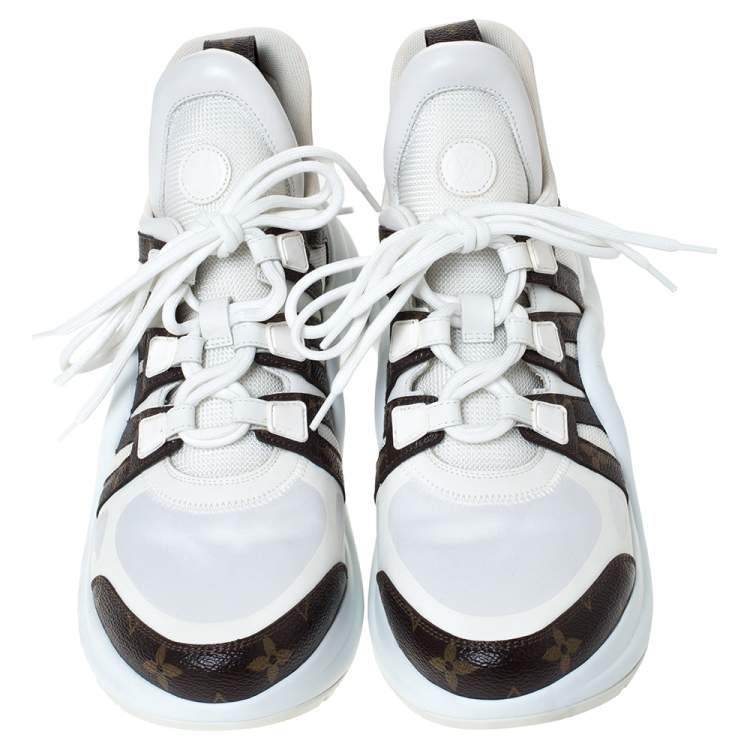 Pre Owned Louis Vuitton White Fabric And Monogram Canvas Archlight Lace Up Sneakers Size 42
