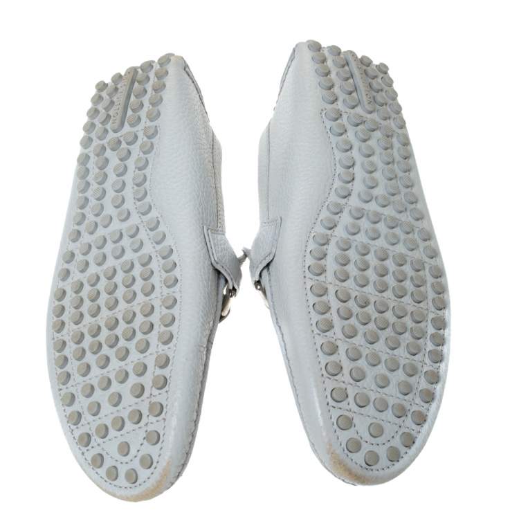 Pre Owned Louis Vuitton Grey Leather Hockenheim Logo Detail Slip On Loafers Size 41