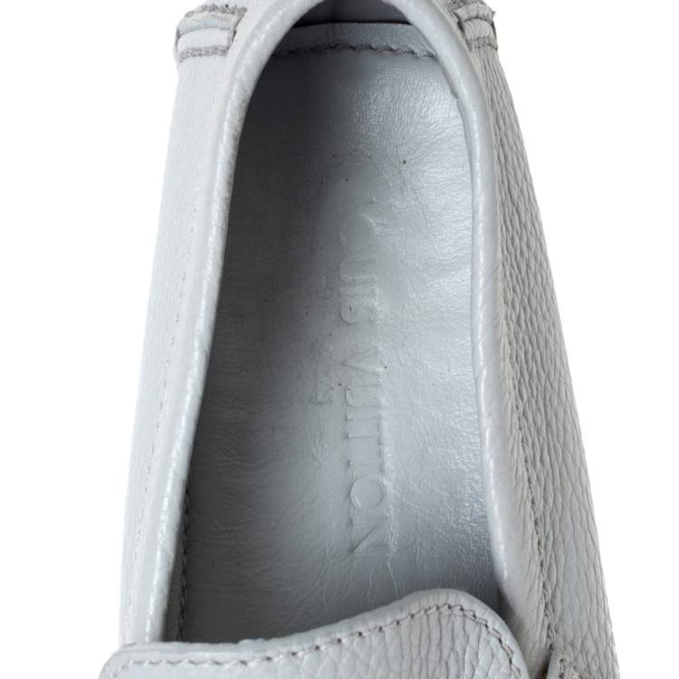 Pre Owned Louis Vuitton Grey Leather Hockenheim Logo Detail Slip On Loafers Size 41