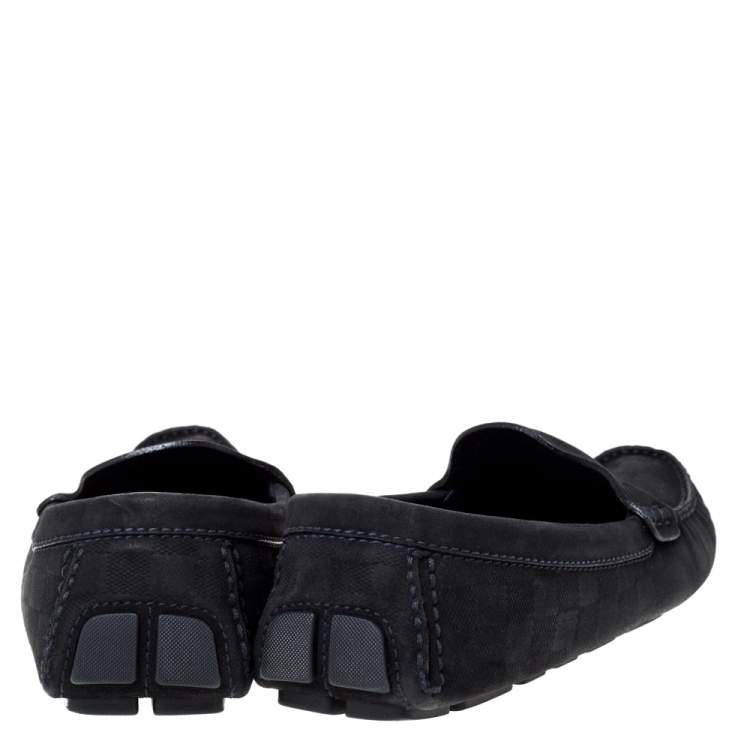 Pre Owned Louis Vuitton Black Suede Leather Slip On Loafers Size 44