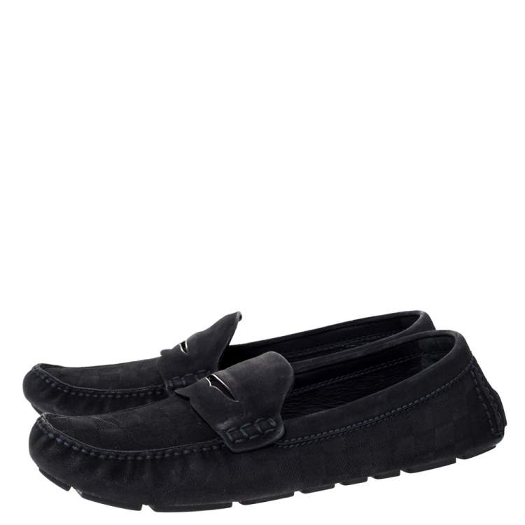 Pre Owned Louis Vuitton Black Suede Leather Slip On Loafers Size 44