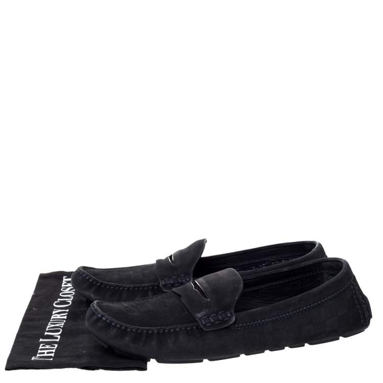 Pre Owned Louis Vuitton Black Suede Leather Slip On Loafers Size 44