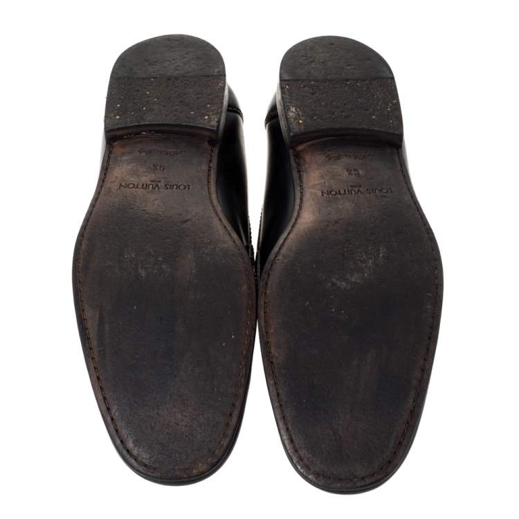 مملوكة مسبقًا Louis Vuitton Black Leather Damier Infini Hockenheim Loafers Size 43.5