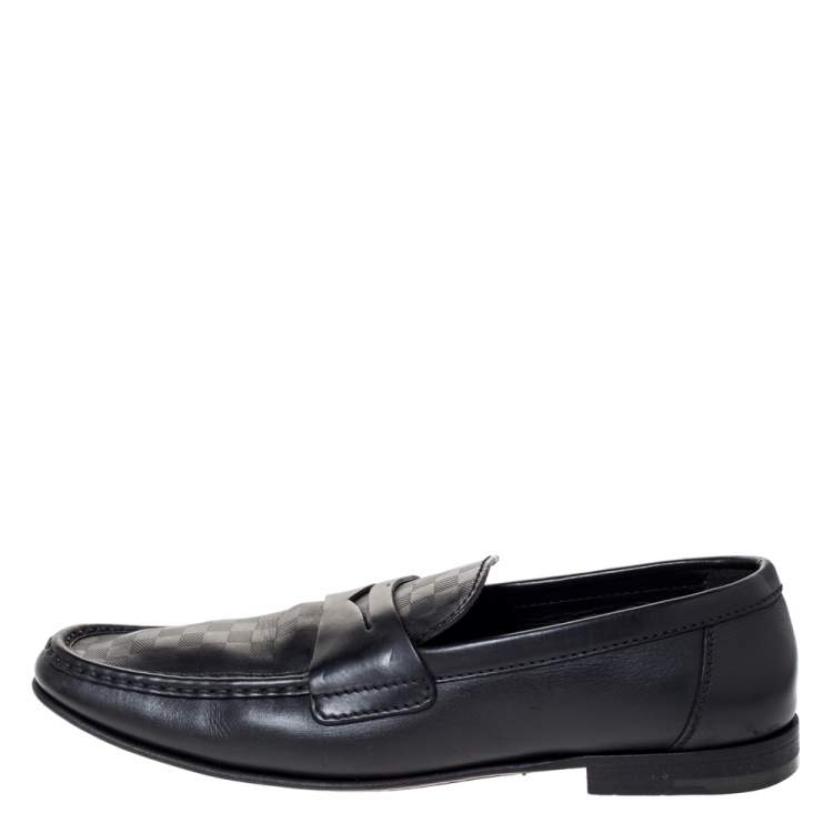 مملوكة مسبقًا Louis Vuitton Black Leather Damier Infini Hockenheim Loafers Size 43.5