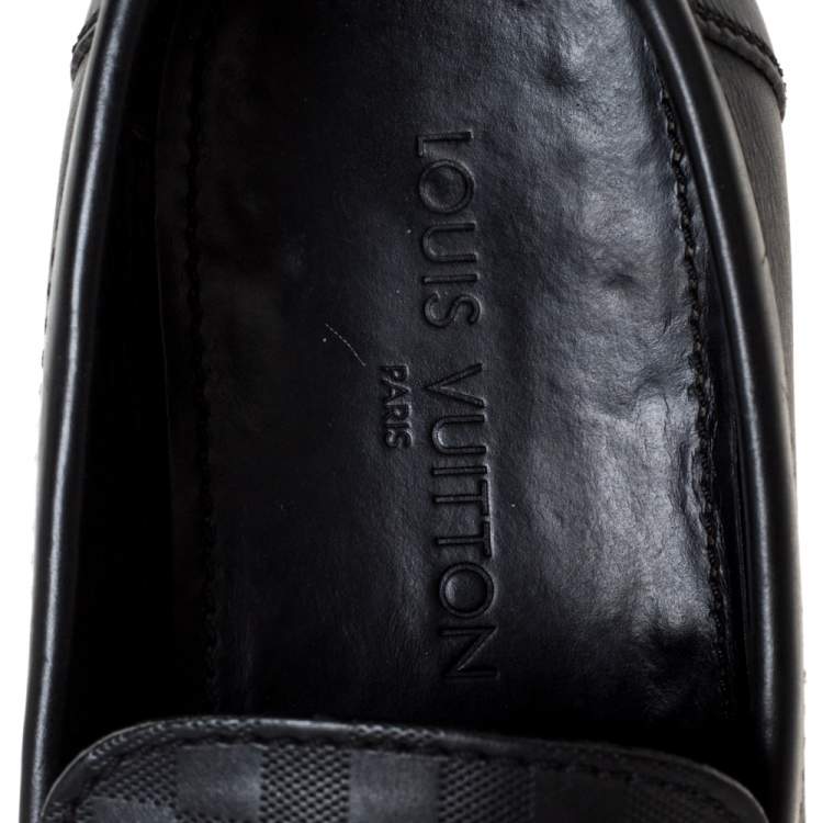 مملوكة مسبقًا Louis Vuitton Black Leather Damier Infini Hockenheim Loafers Size 43.5