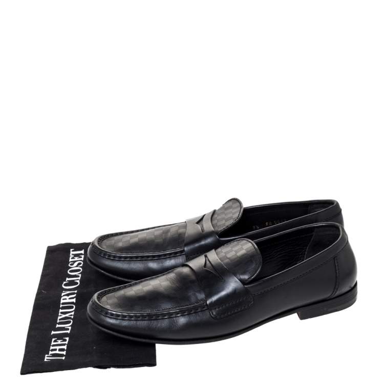 مملوكة مسبقًا Louis Vuitton Black Leather Damier Infini Hockenheim Loafers Size 43.5