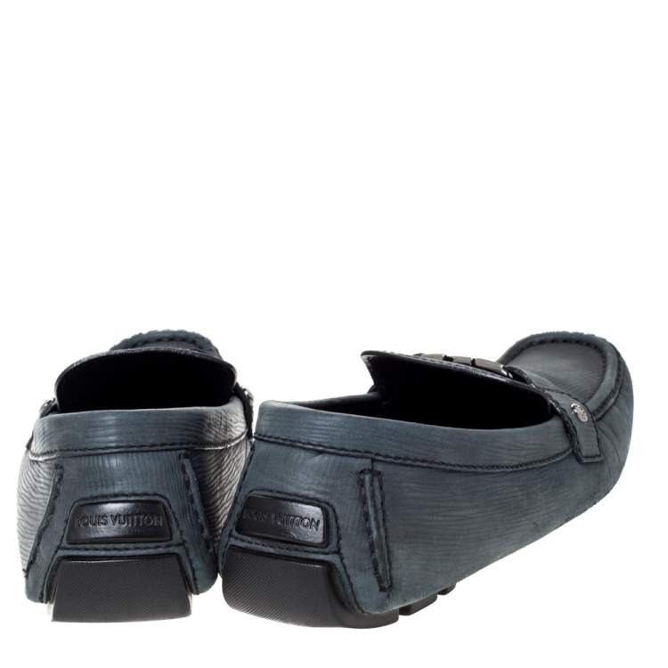 Pre Owned Louis Vuitton Grey Nubuck Leather Monte Carlo Slip On Loafers Size 43