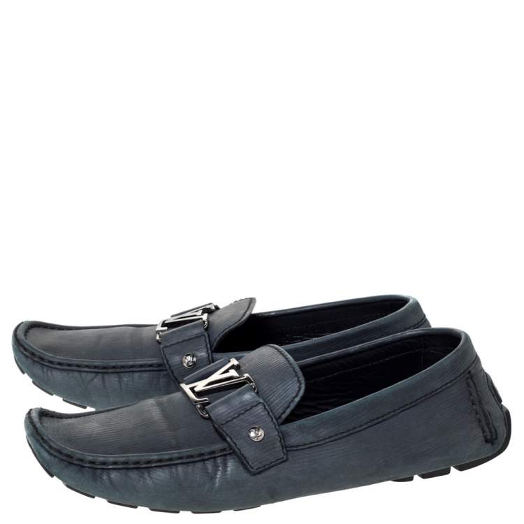 Pre Owned Louis Vuitton Grey Nubuck Leather Monte Carlo Slip On Loafers Size 43