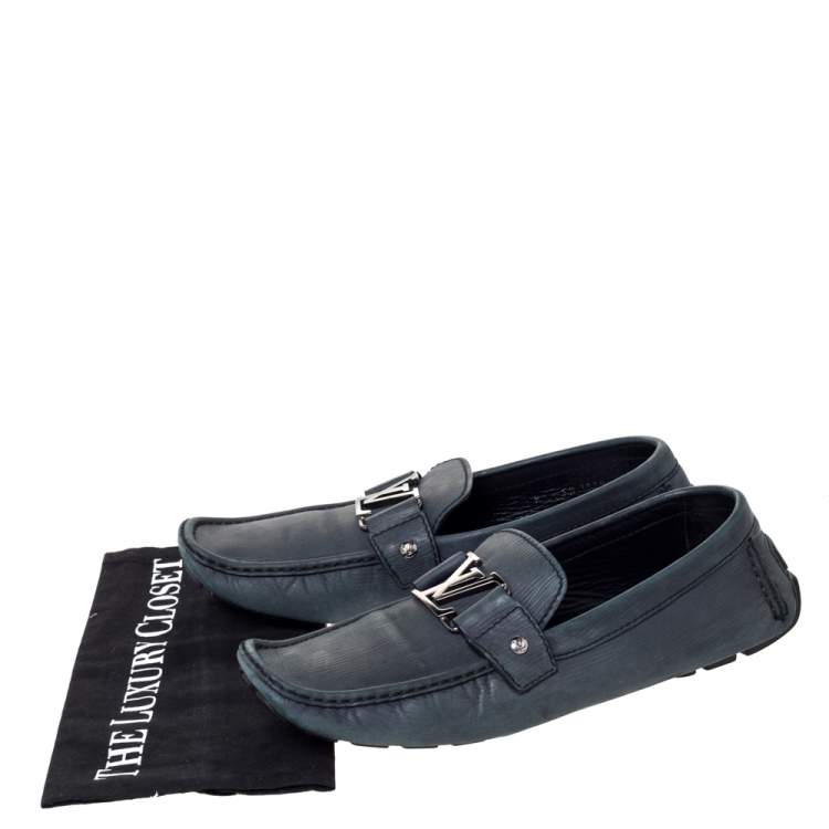 Pre Owned Louis Vuitton Grey Nubuck Leather Monte Carlo Slip On Loafers Size 43