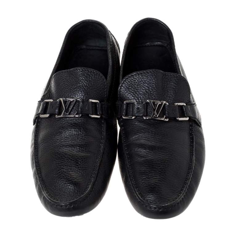 Pre Owned Louis Vuitton Black Leather Hockenheim Loafers Size 44.5