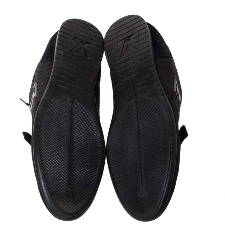 Pre Owned Louis Vuitton Black Suede And Mesh Logo Velcro Strap Sneakers Size 44.5