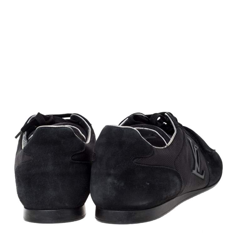 Pre Owned Louis Vuitton Black Suede And Mesh Logo Velcro Strap Sneakers Size 44.5