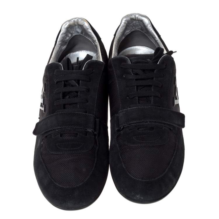 Pre Owned Louis Vuitton Black Suede And Mesh Logo Velcro Strap Sneakers Size 44.5