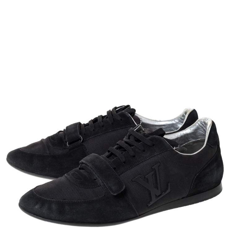 Pre Owned Louis Vuitton Black Suede And Mesh Logo Velcro Strap Sneakers Size 44.5