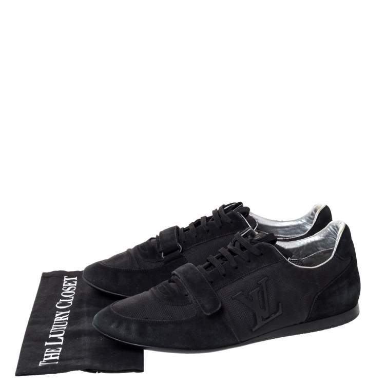 Pre Owned Louis Vuitton Black Suede And Mesh Logo Velcro Strap Sneakers Size 44.5