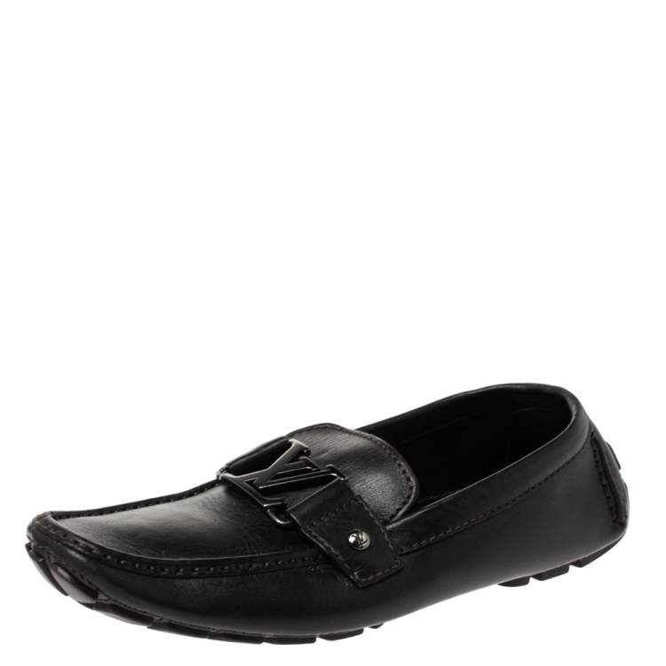 Louis Vuitton Black Leather Monte Carlo Slip on Loafers SizeUK7.5