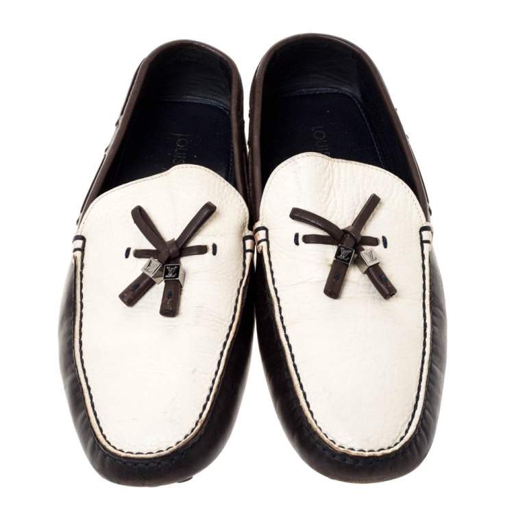 Pre Owned Louis Vuitton Tricolor Leather Bow Loafers Size 43.5