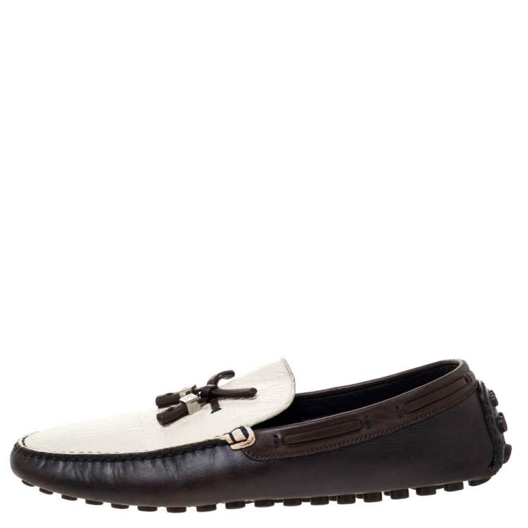 Pre Owned Louis Vuitton Tricolor Leather Bow Loafers Size 43.5