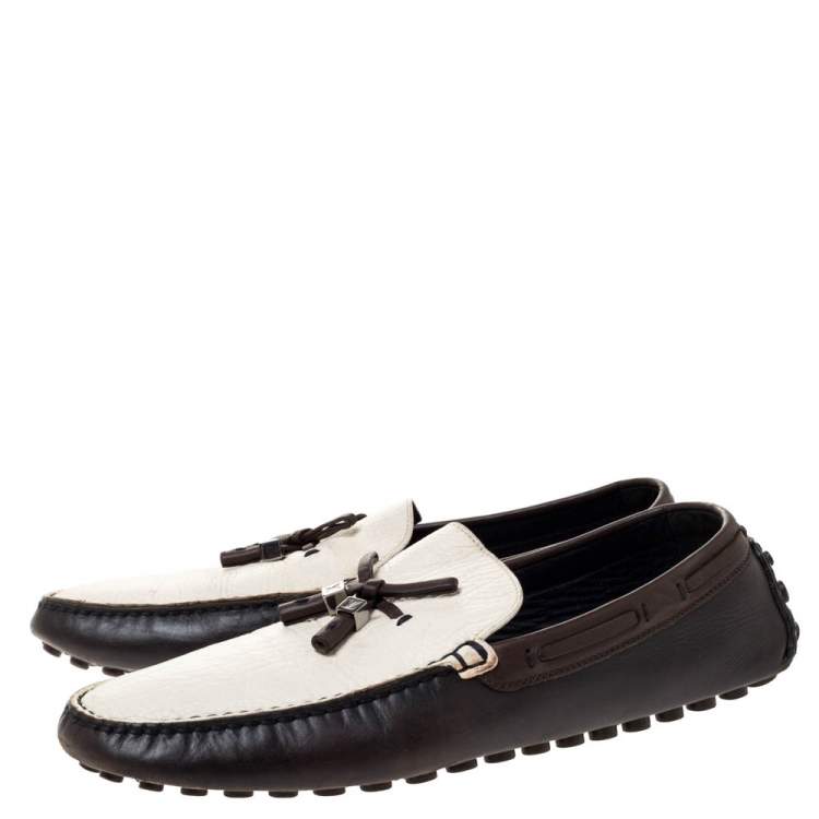 Pre Owned Louis Vuitton Tricolor Leather Bow Loafers Size 43.5