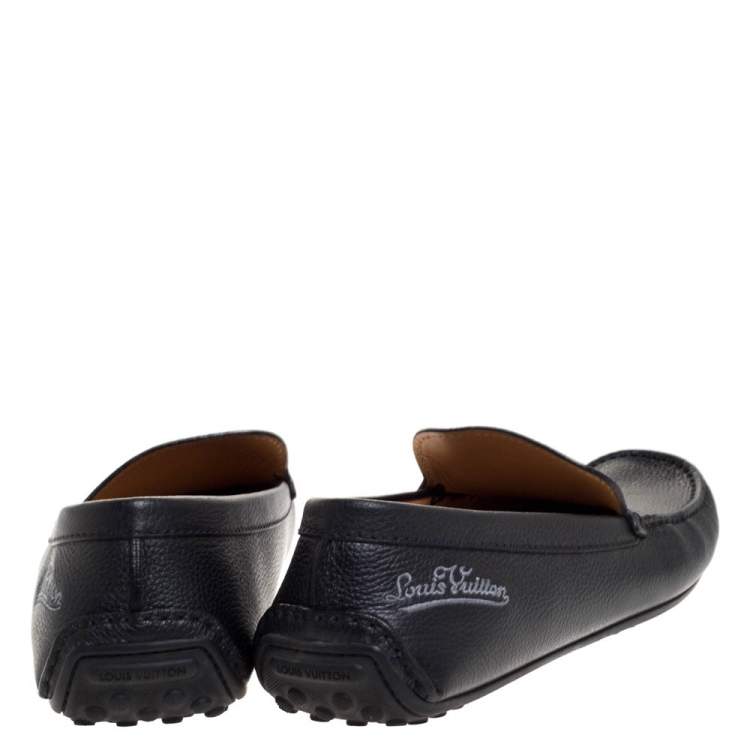 Pre Owned Louis Vuitton Black Leather Slip On Loafers Size 43