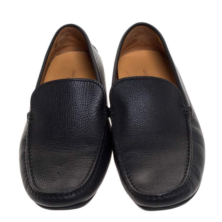Pre Owned Louis Vuitton Black Leather Slip On Loafers Size 43
