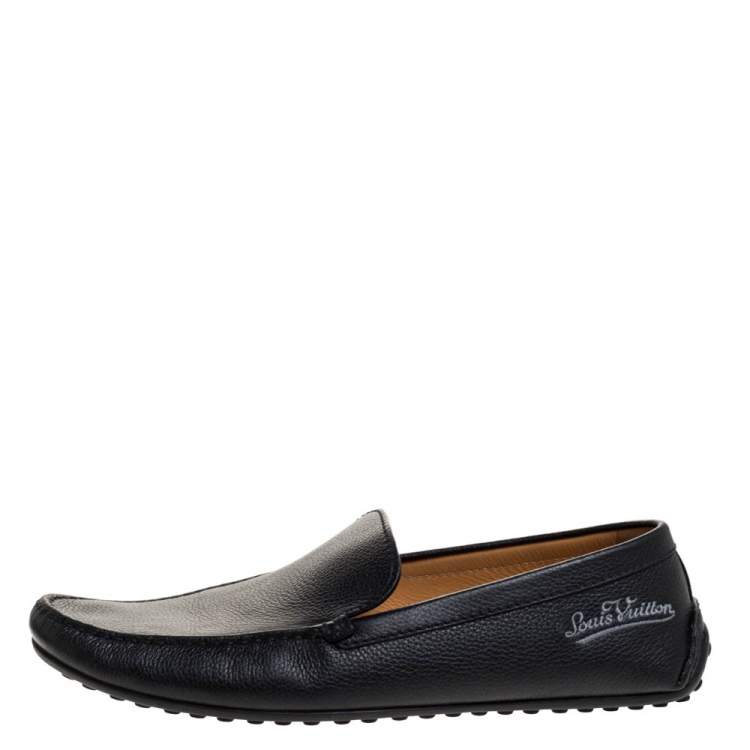 Pre Owned Louis Vuitton Black Leather Slip On Loafers Size 43
