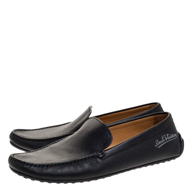 Pre Owned Louis Vuitton Black Leather Slip On Loafers Size 43