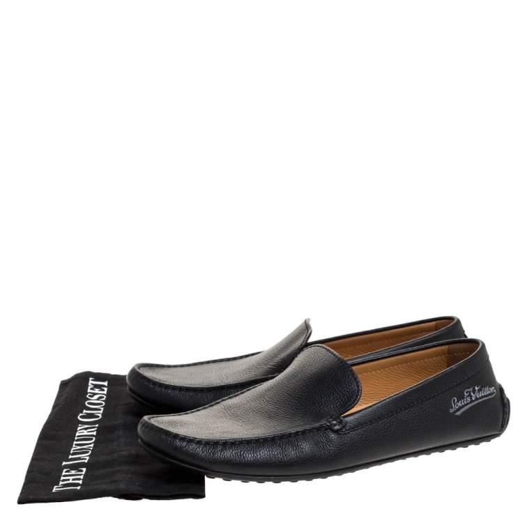 Pre Owned Louis Vuitton Black Leather Slip On Loafers Size 43