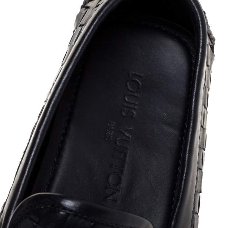 Pre Owned Louis Vuitton Black Woven Leather Monte Carlo Loafers Size 41