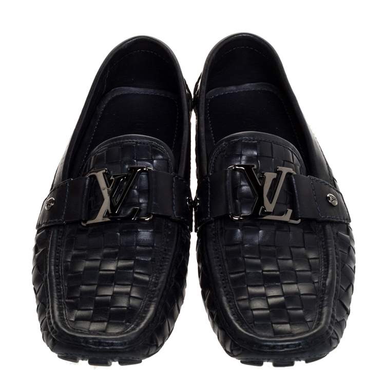 Pre Owned Louis Vuitton Black Woven Leather Monte Carlo Loafers Size 41