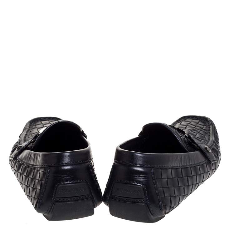 Pre Owned Louis Vuitton Black Woven Leather Monte Carlo Loafers Size 41