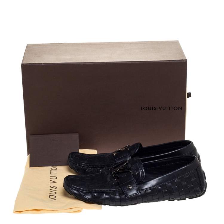 Pre Owned Louis Vuitton Black Woven Leather Monte Carlo Loafers Size 41