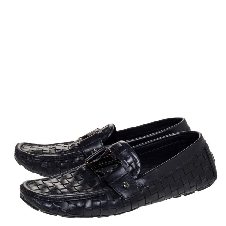 Pre Owned Louis Vuitton Black Woven Leather Monte Carlo Loafers Size 41