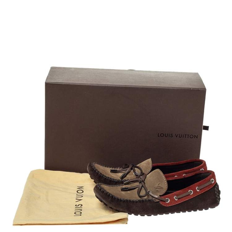 Pre Owned Louis Vuitton Tricolor Suede Bow Loafers Size 41