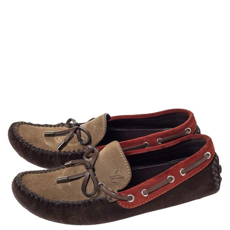 Pre Owned Louis Vuitton Tricolor Suede Bow Loafers Size 41